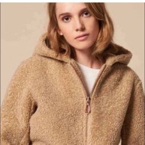 Sandro Hooded Teddy Jacket Cost Rose Gold Zipper